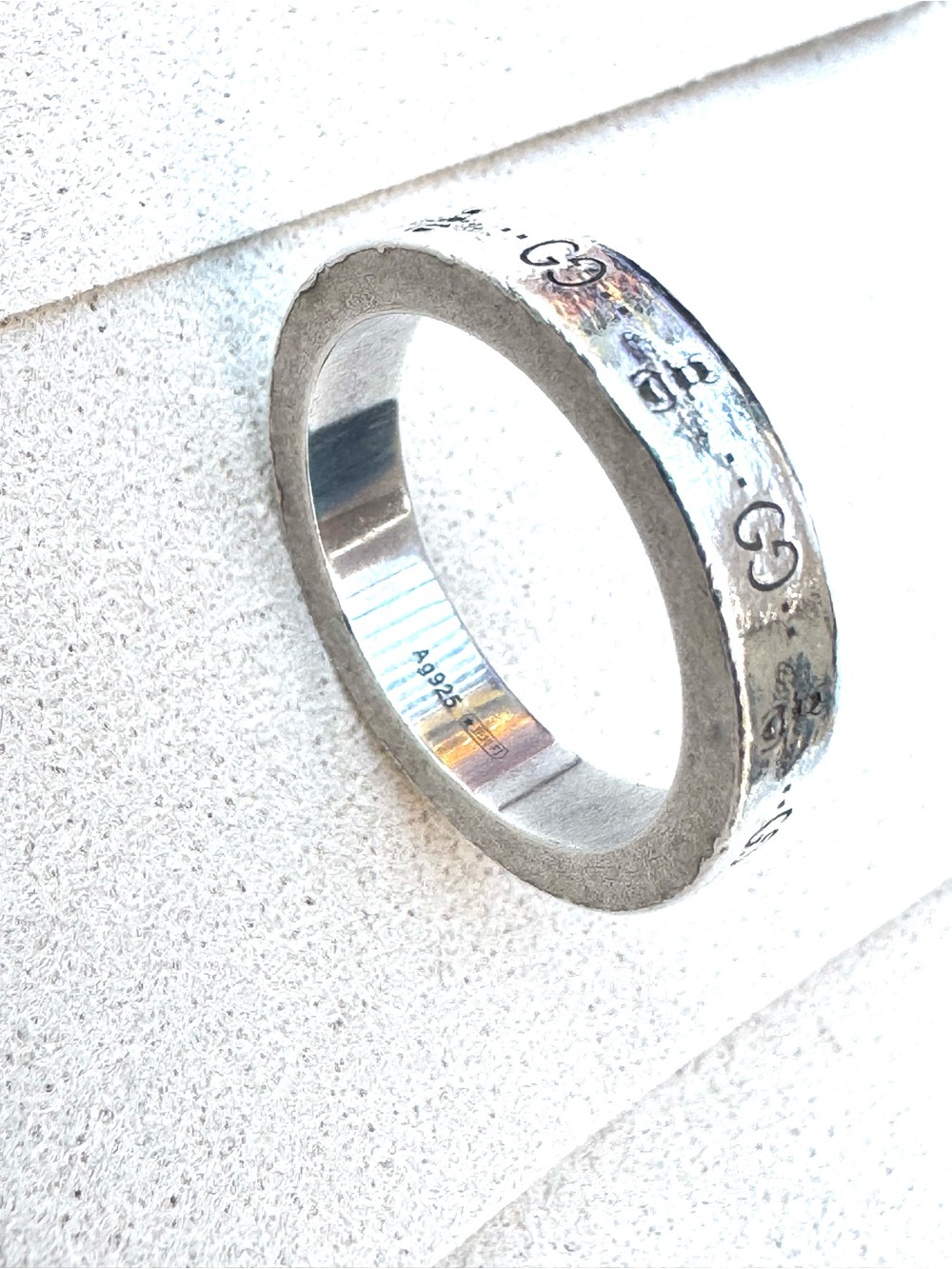 GUCCI Bee GG Sterling Silver Ring Gucci Size 12 Ag925 Made in Italy - Picture 2 of 8